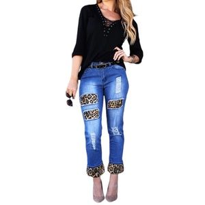 L&B Brown Leopard Patch Cuffed Ankle Jeans